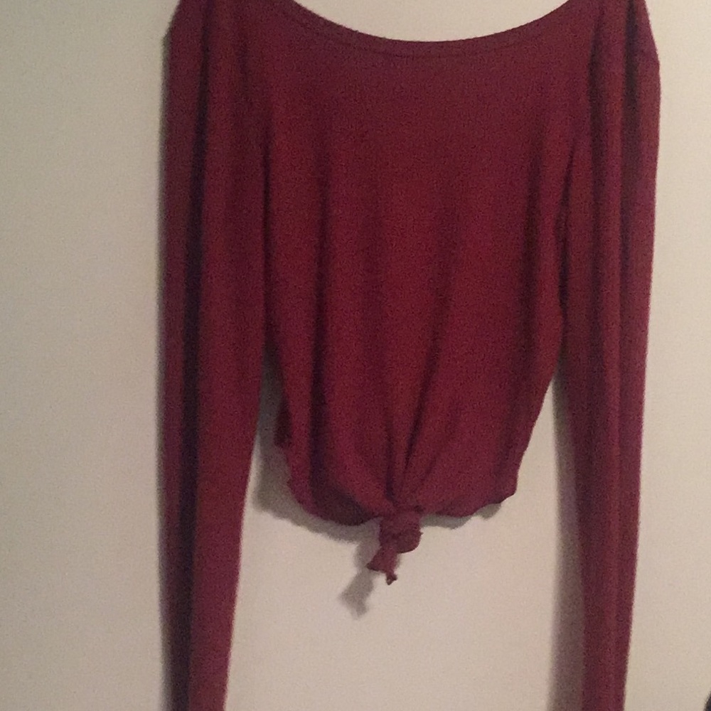 Forever 21 Maroon Crop top long sleeve with knot